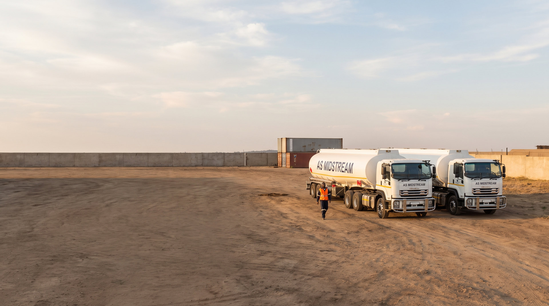 Camiões-tanque AS Midstream alinhados no parque de viaturas